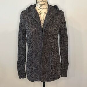 Roxy ribbed cotton hooded cardigan sweater open front L